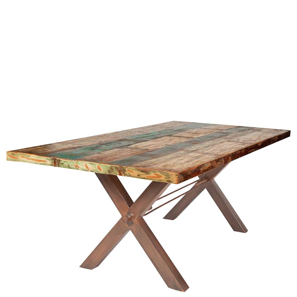 Altholz Tisch mit braunem Eisengestell X-Design - Tobblino