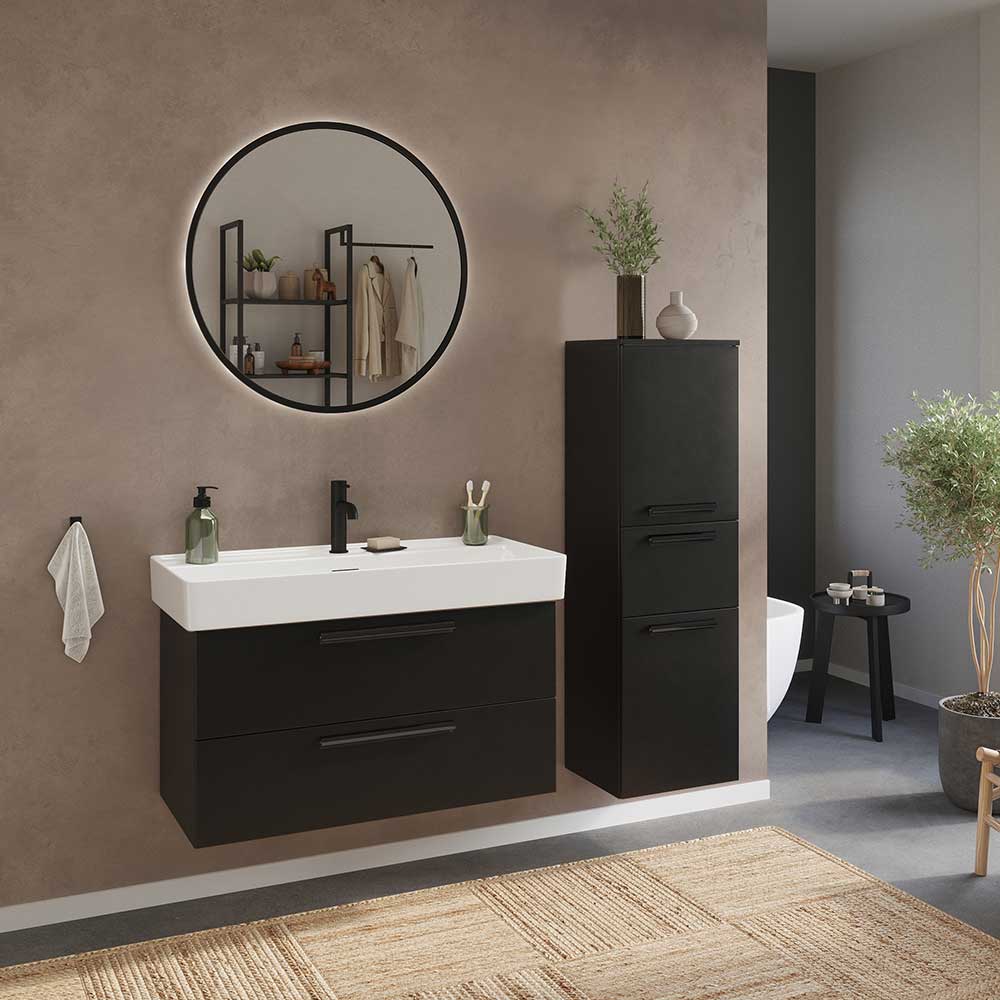 Badezimmer Midischrank in Schwarz - Ostoro