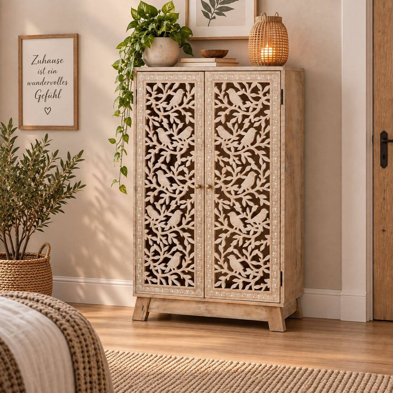 Highboard mit Fronten mit Vögeln und Ästen - Nowy