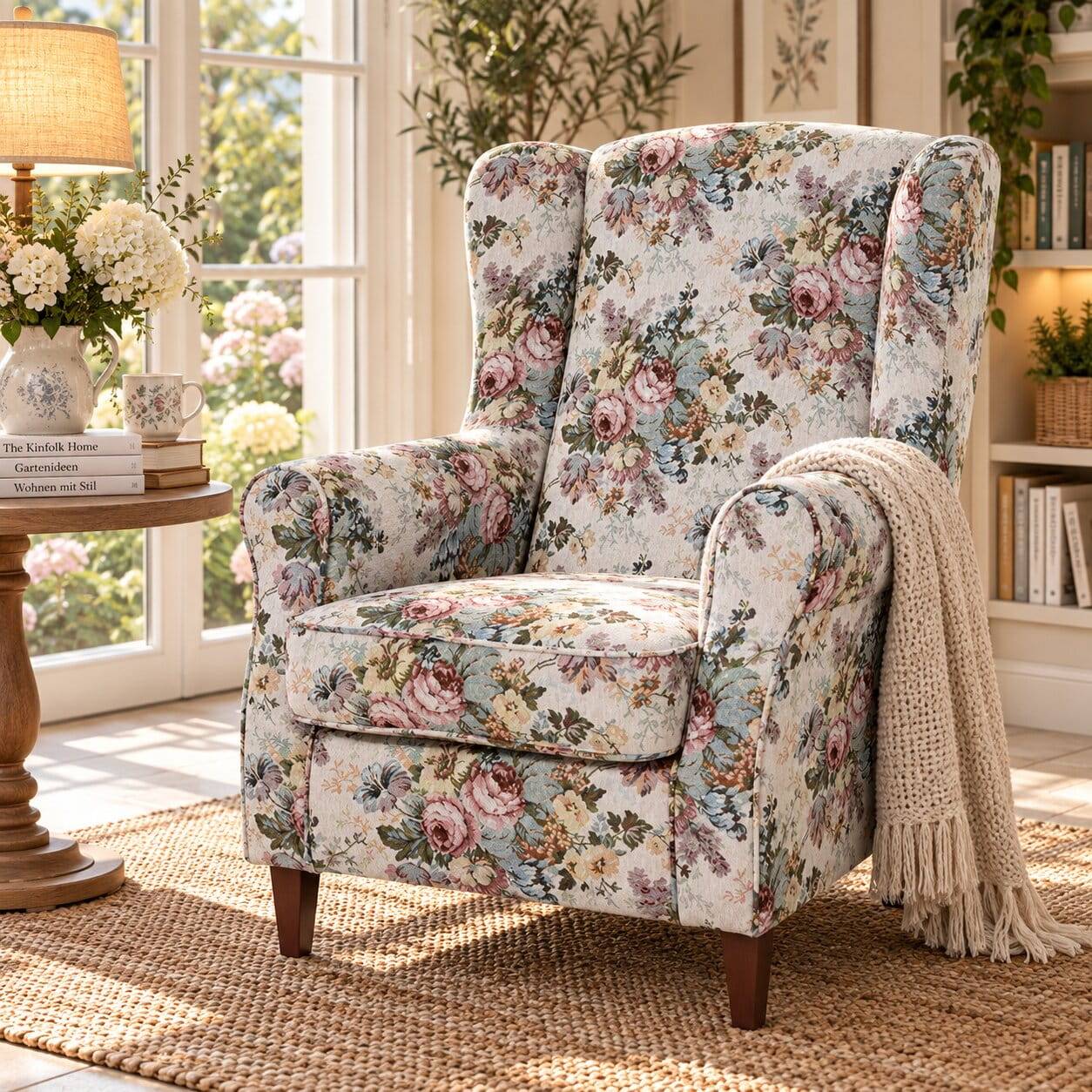 Ohrensessel mit Blumen im Landhausstil - Masure