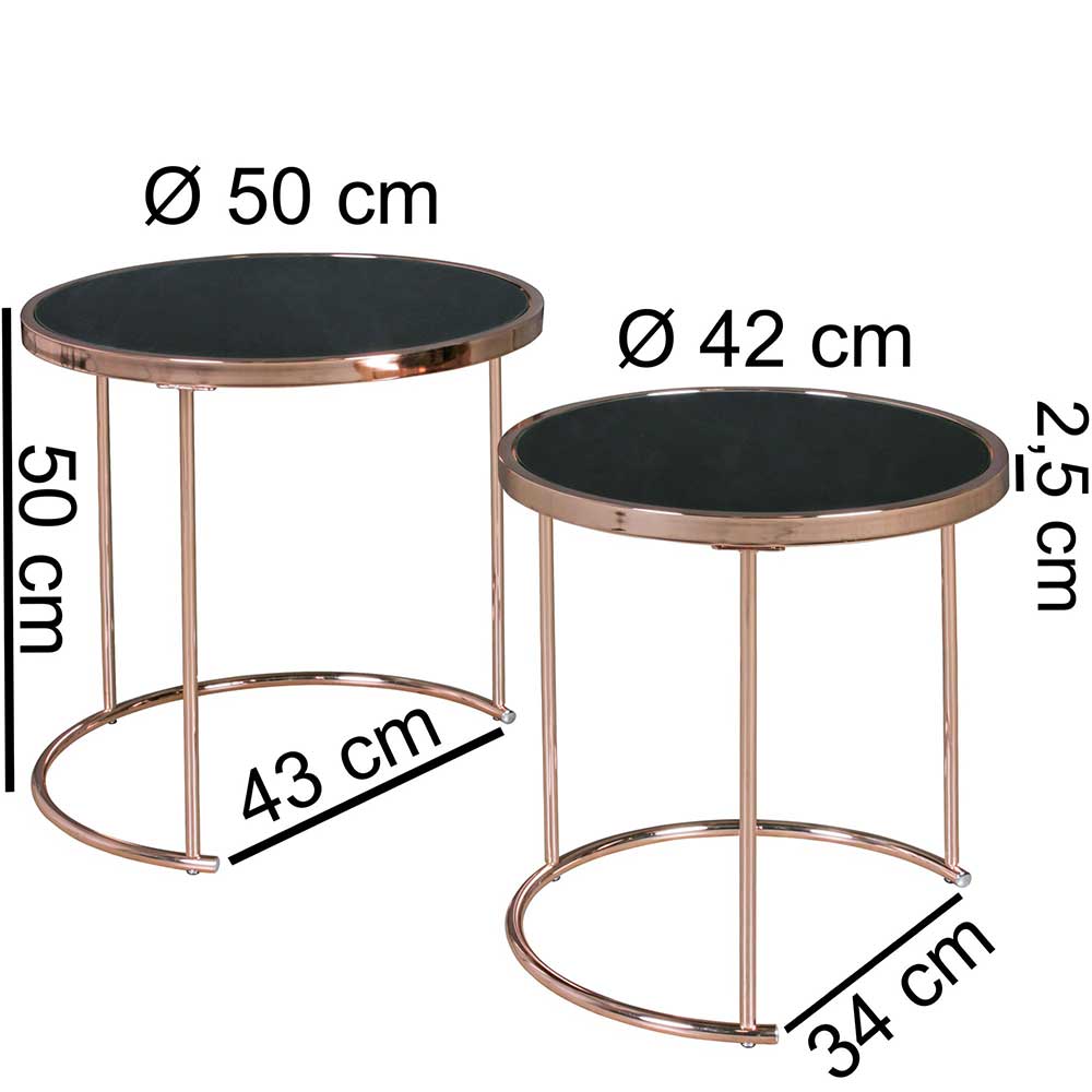 Runder Zweisatz Tisch aus Schwarzglas - Viligrana (zweiteilig)