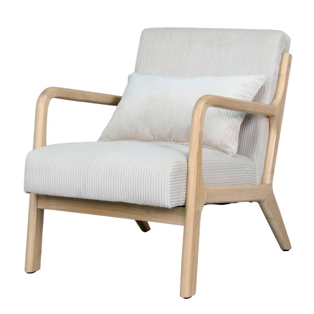 Moderner Cord Sessel in Offwhite schräg von vorne mit Holzelementen – Veracruz