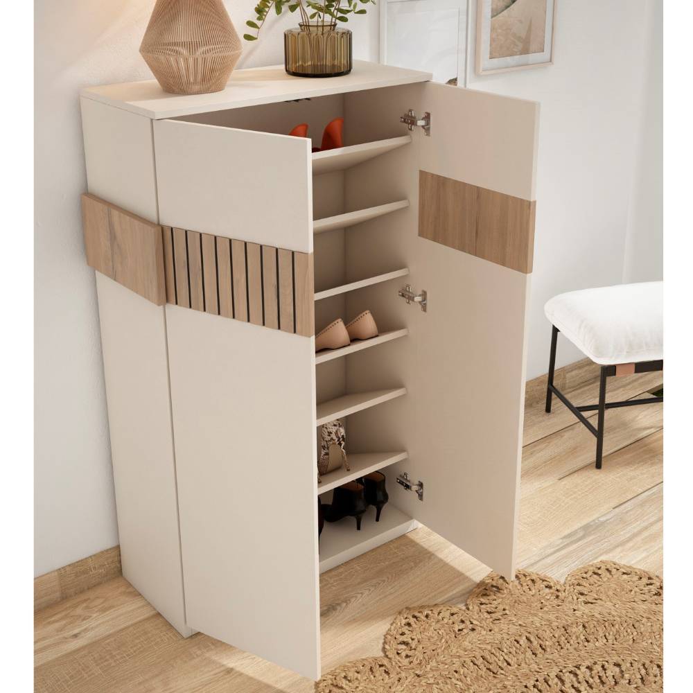 Schuhschrank in Weiß und Holzoptik Braun - Addara