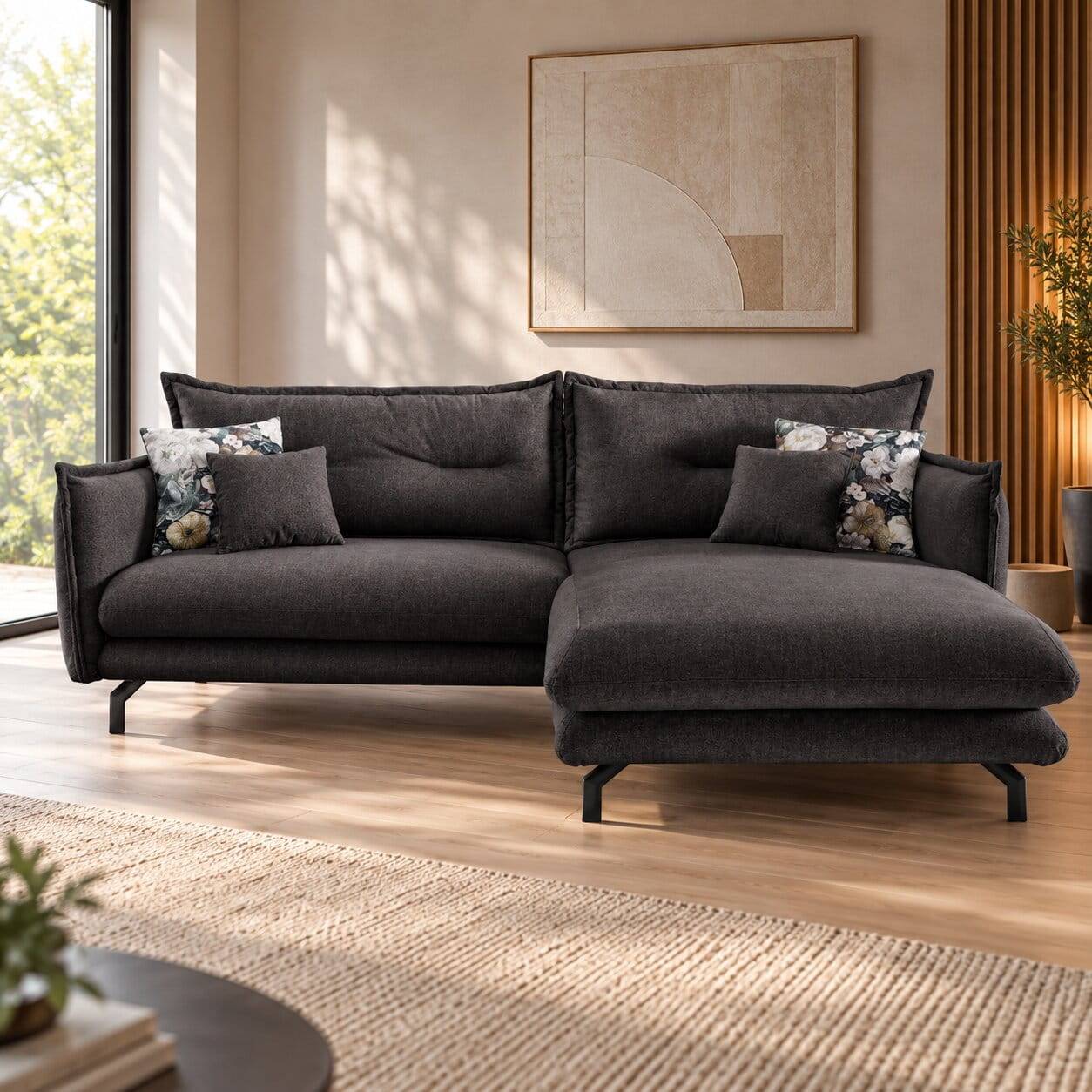 Ecksofa in Anthrazit Stoffbezug - Imdyano