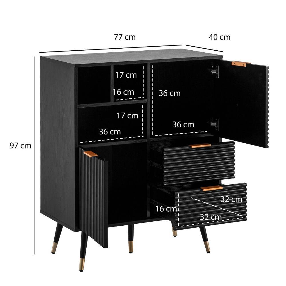 Retro Chic Highboard in Schwarz und Gold - Vacca