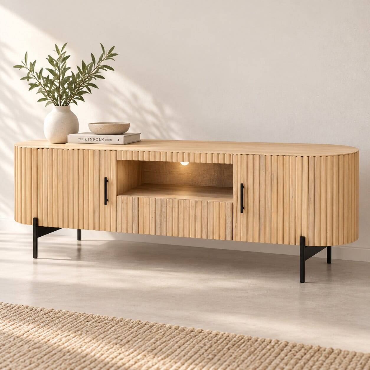 Mangoholz TV Lowboard in Lamellenoptik - Dorian