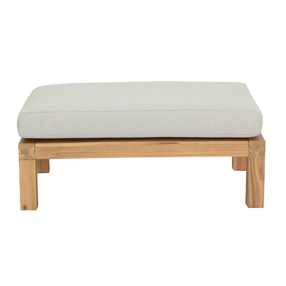 Outdoor Hocker mit hellem Kissen und massivem Akazienholzgestell – Malitoya