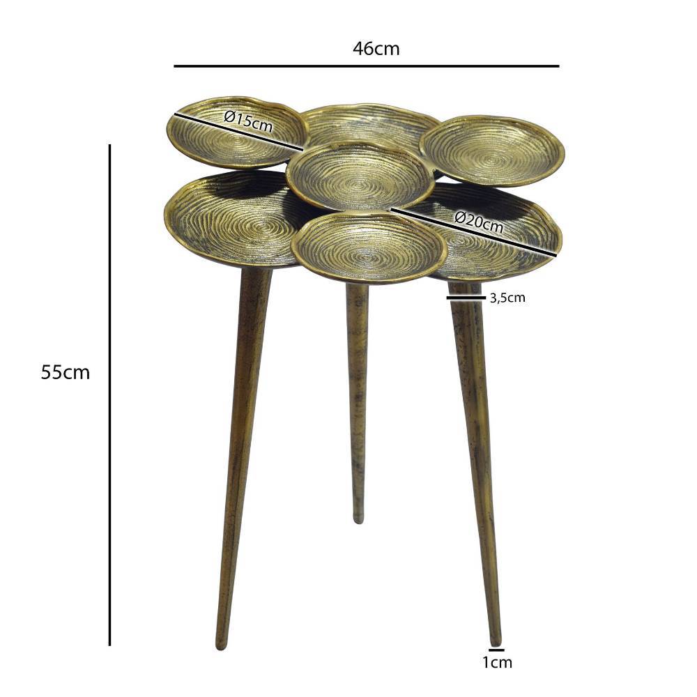 Design-Beistelltisch mit sechs Schalen und detaillierten Maßen und Abmessungen – Mezzo