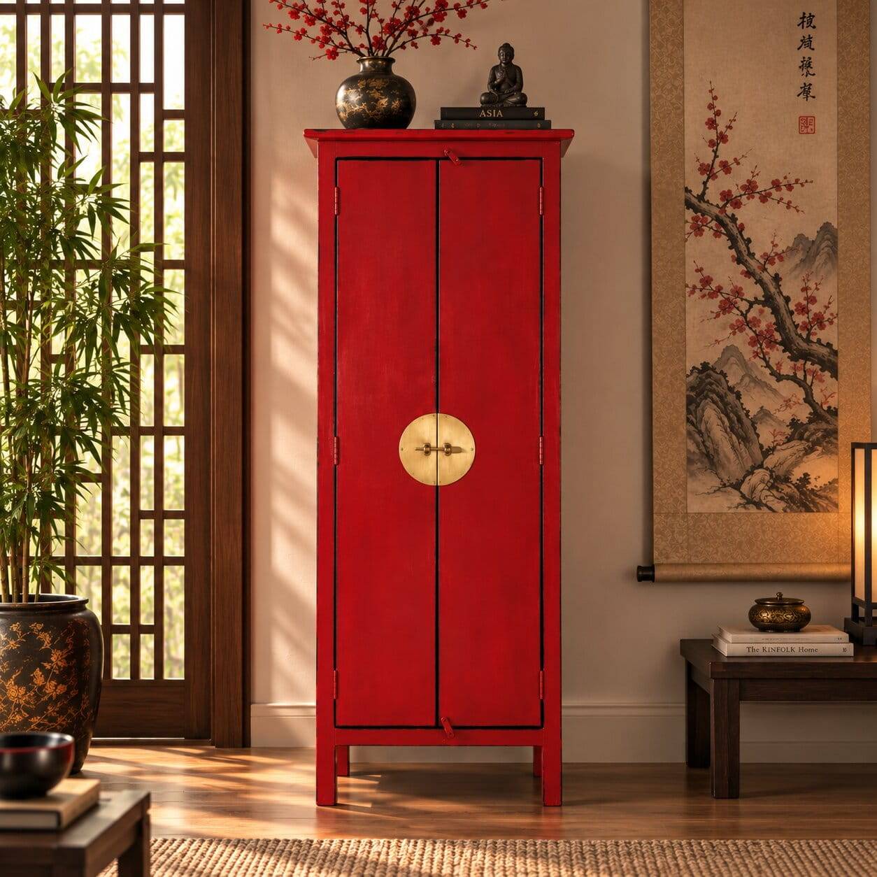 60x180x35 Massivholz Schrank in Rot lackiert - Iscian