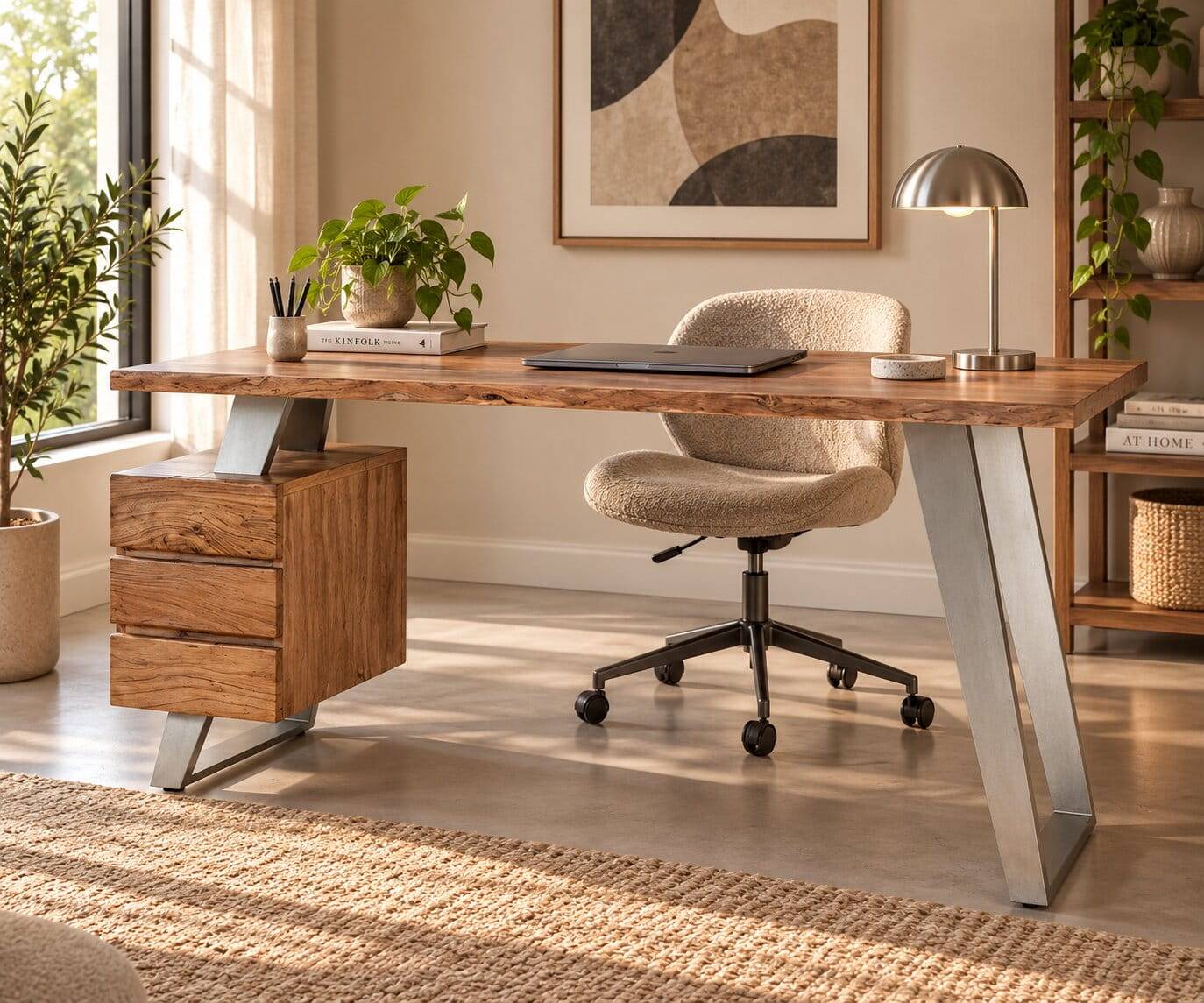 Design Schreibtisch aus Akazienholz mit Baumkante - Banjee