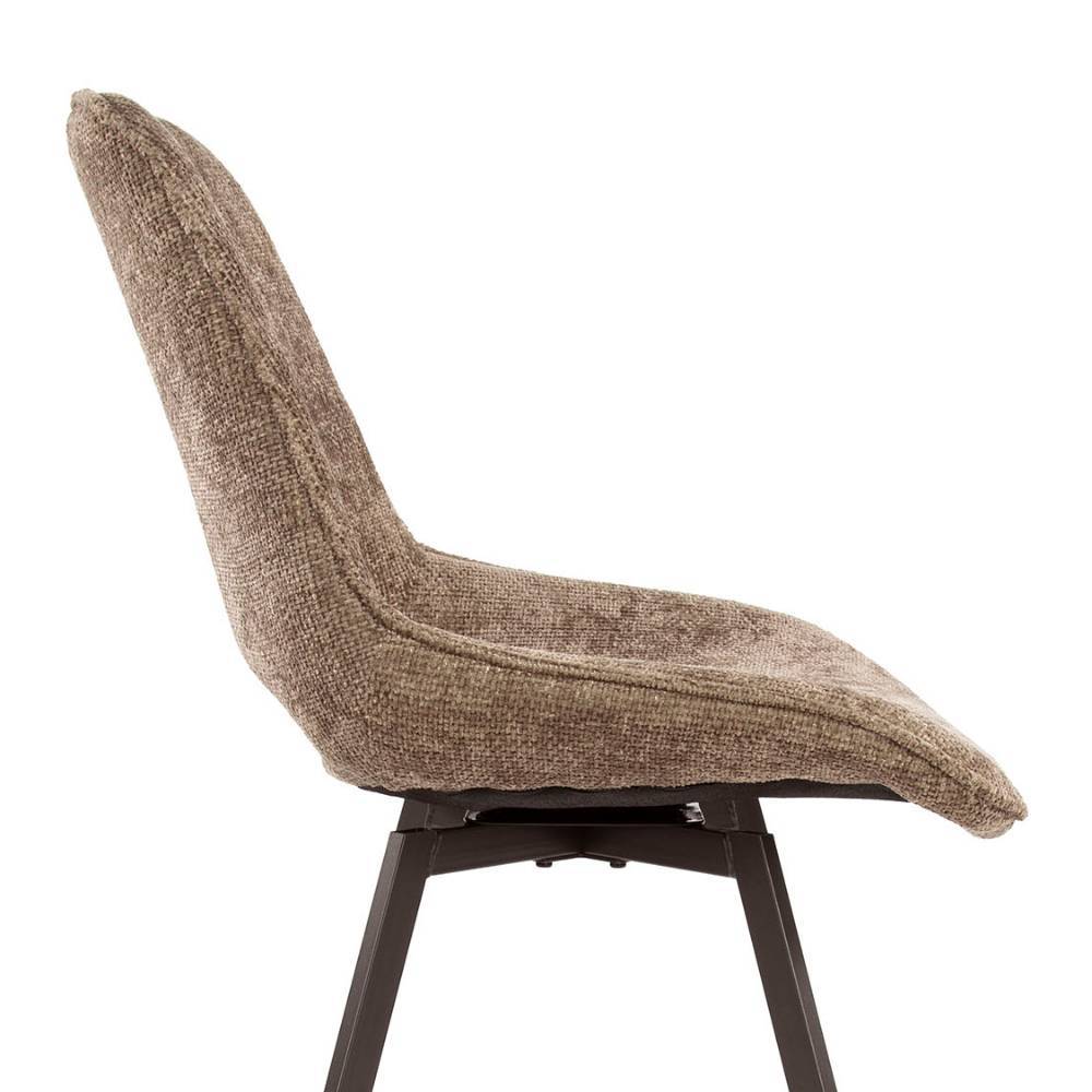 Elegante Seitenansicht des Esszimmerstuhls in Champagner Chenille mit ergonomischer Form – Vanaea