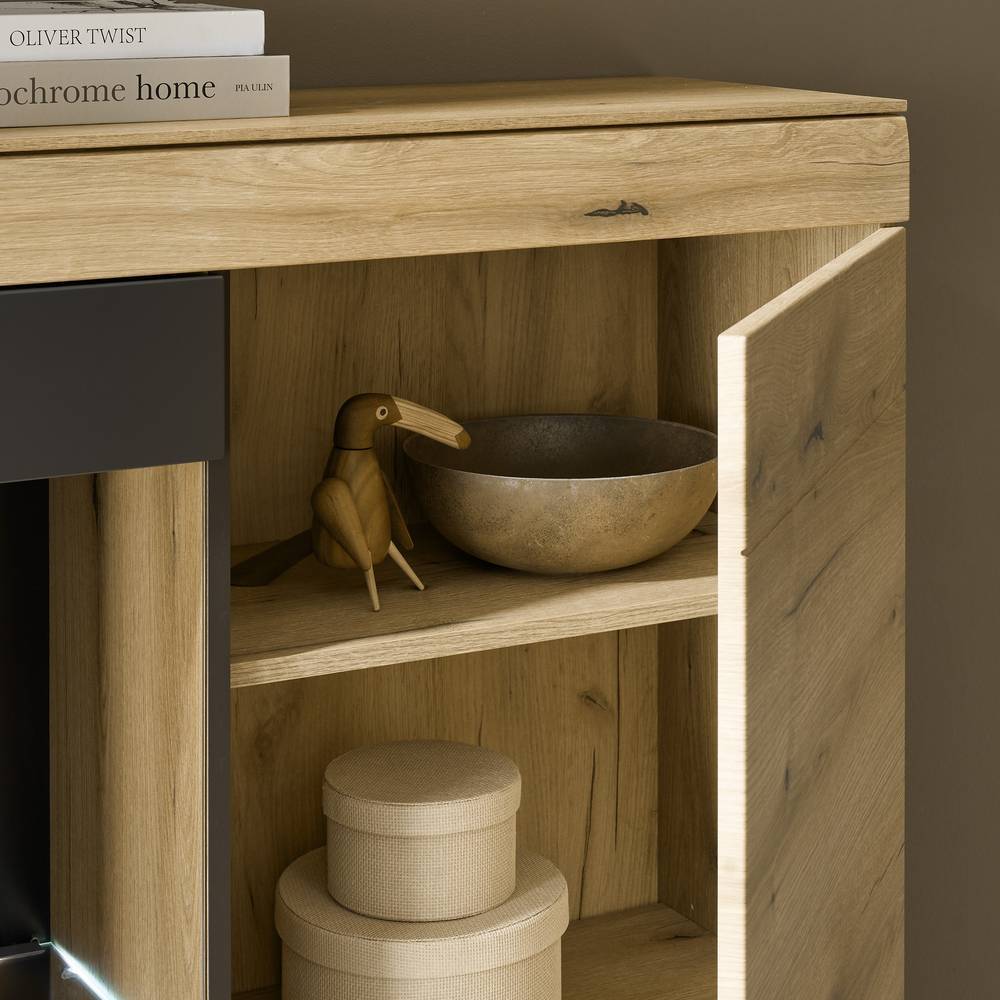 Highboard mit Glaseinsatz in Eiche Optik - Addara