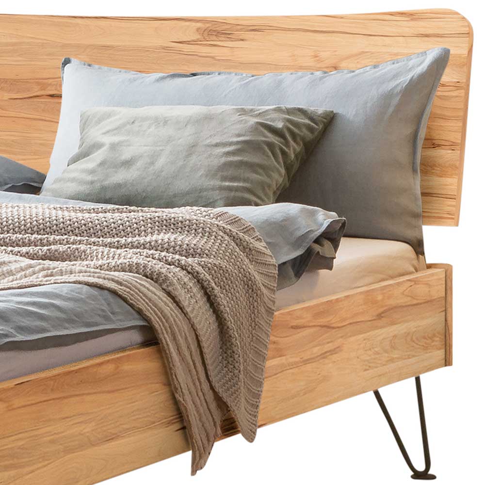 Modernes Bett aus Wildbuche und Metall - Sunil