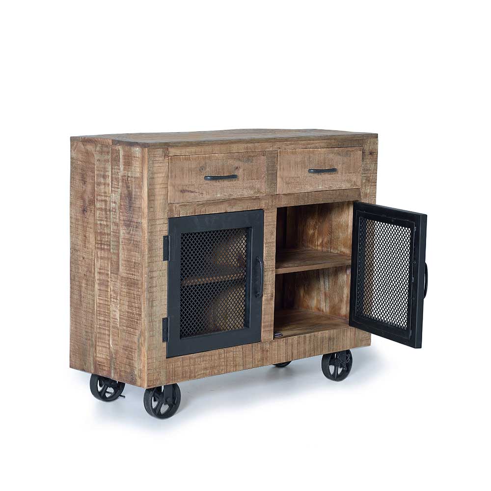 Industrial Kombi-Kommode auf Metall-Rädern - Thiano
