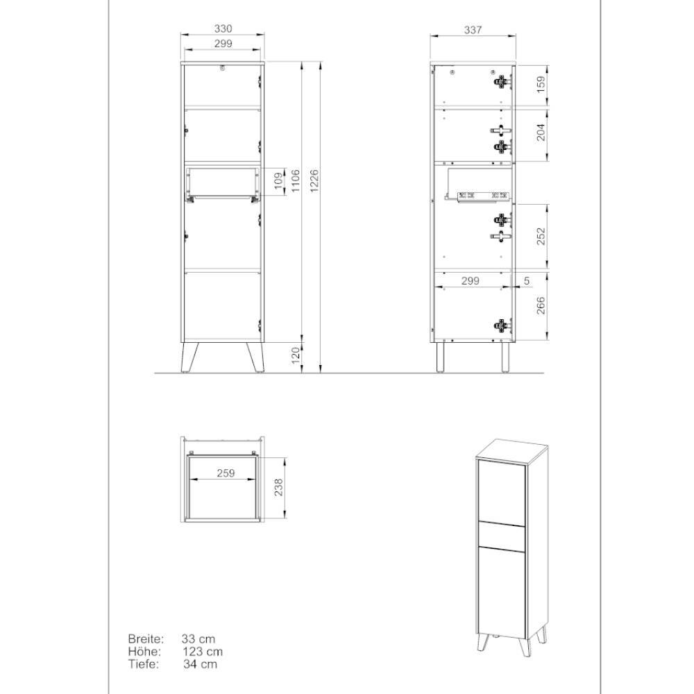 Schlanker Bad-Midischrank in Hellgrau mit Eiche - Gonnaso