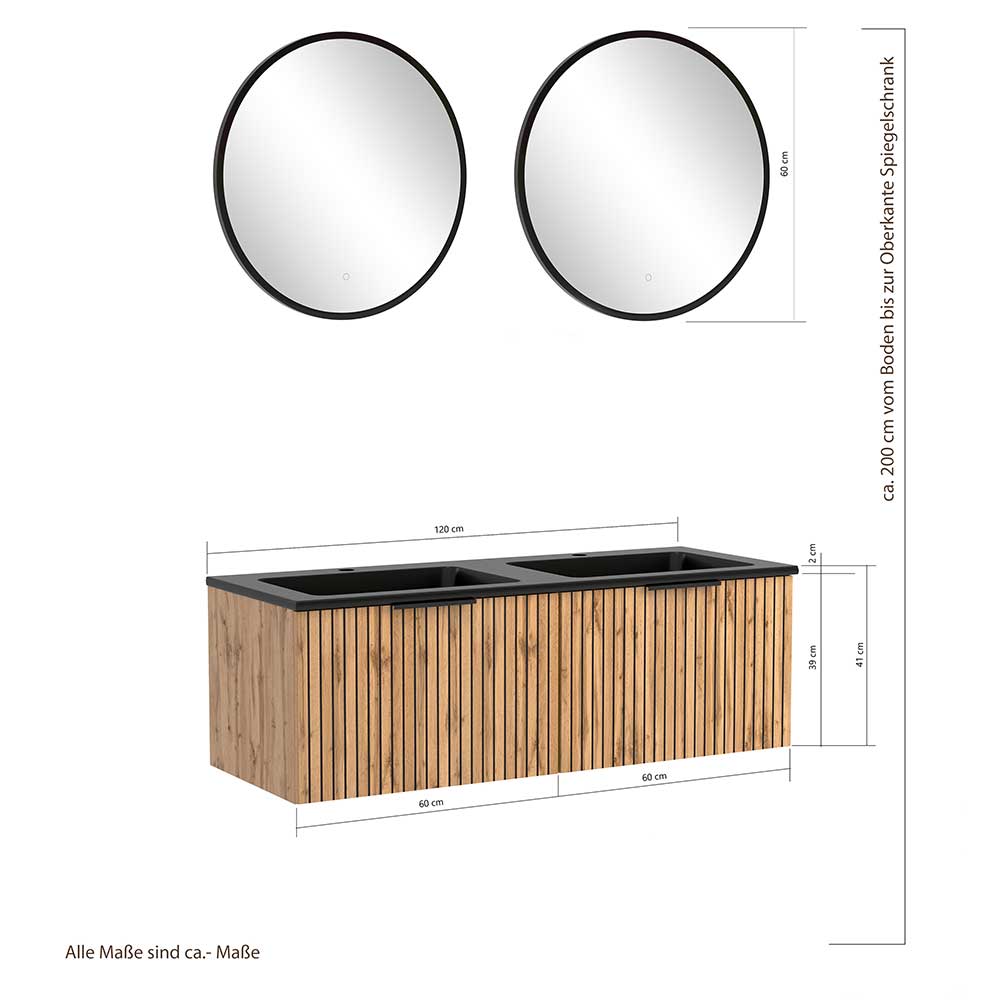 Design Doppelwaschtisch mit Lichtspiegeln - Crystoga (dreiteilig)