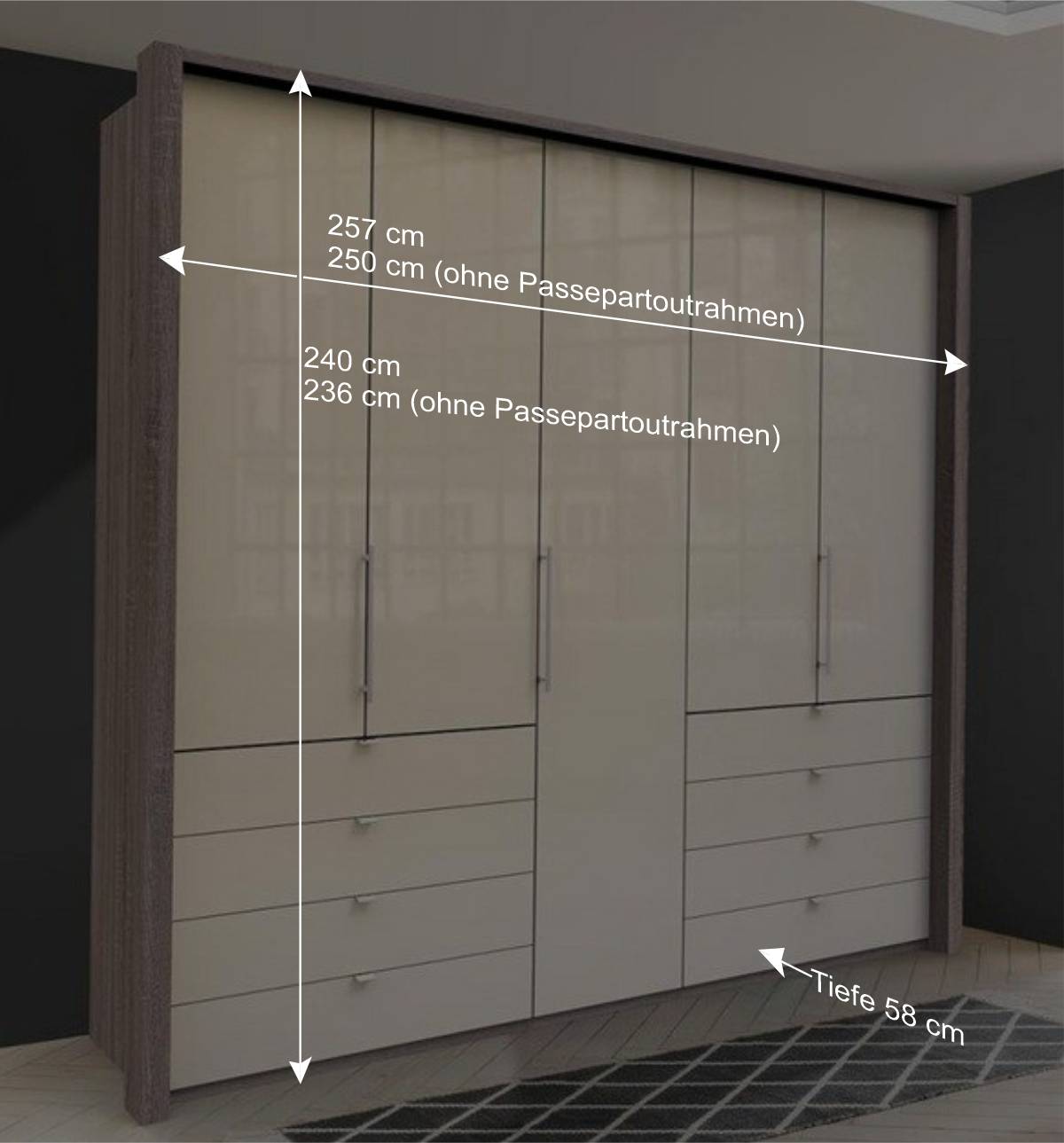 Kombi-Kleiderschrank mit acht Schubladen - Champ
