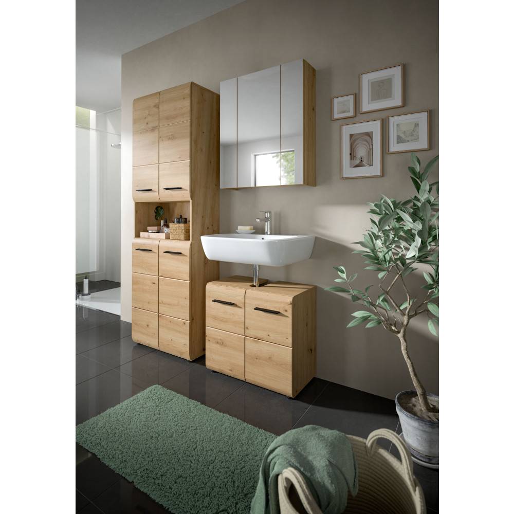 Badezimmerschrank mit schwarzen Griffen - Canopus (dreiteilig)