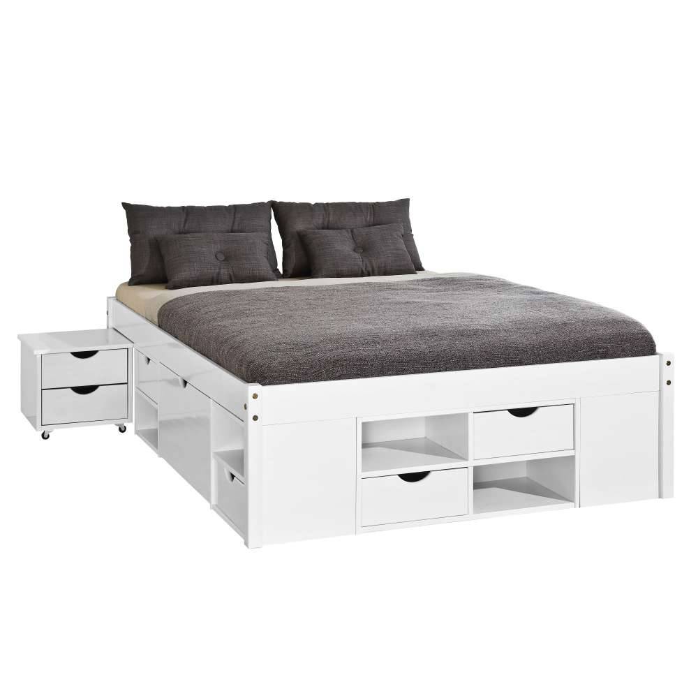 Stauraumbett Nanini in Weiß