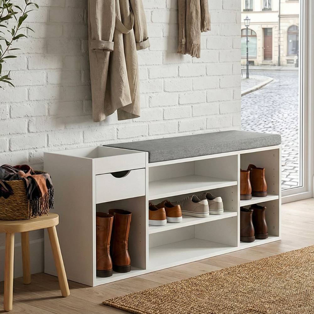 Schuhbank in Weiß mit Grau - Marciano