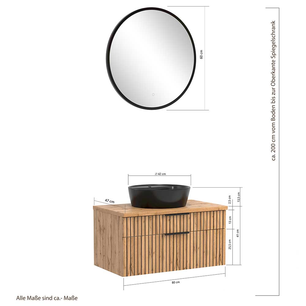 Runder LED Spiegel und Waschkonsole - Crystoga (zweiteilig)