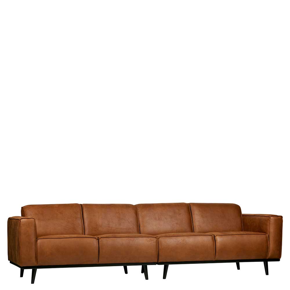Retro Recyclingleder Couch in Braun Cognac - Lasha