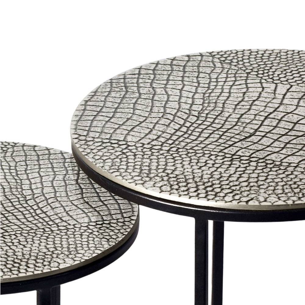 Beistelltische in Silber Reptilienhaut-Optik - Italiana (zweiteilig)