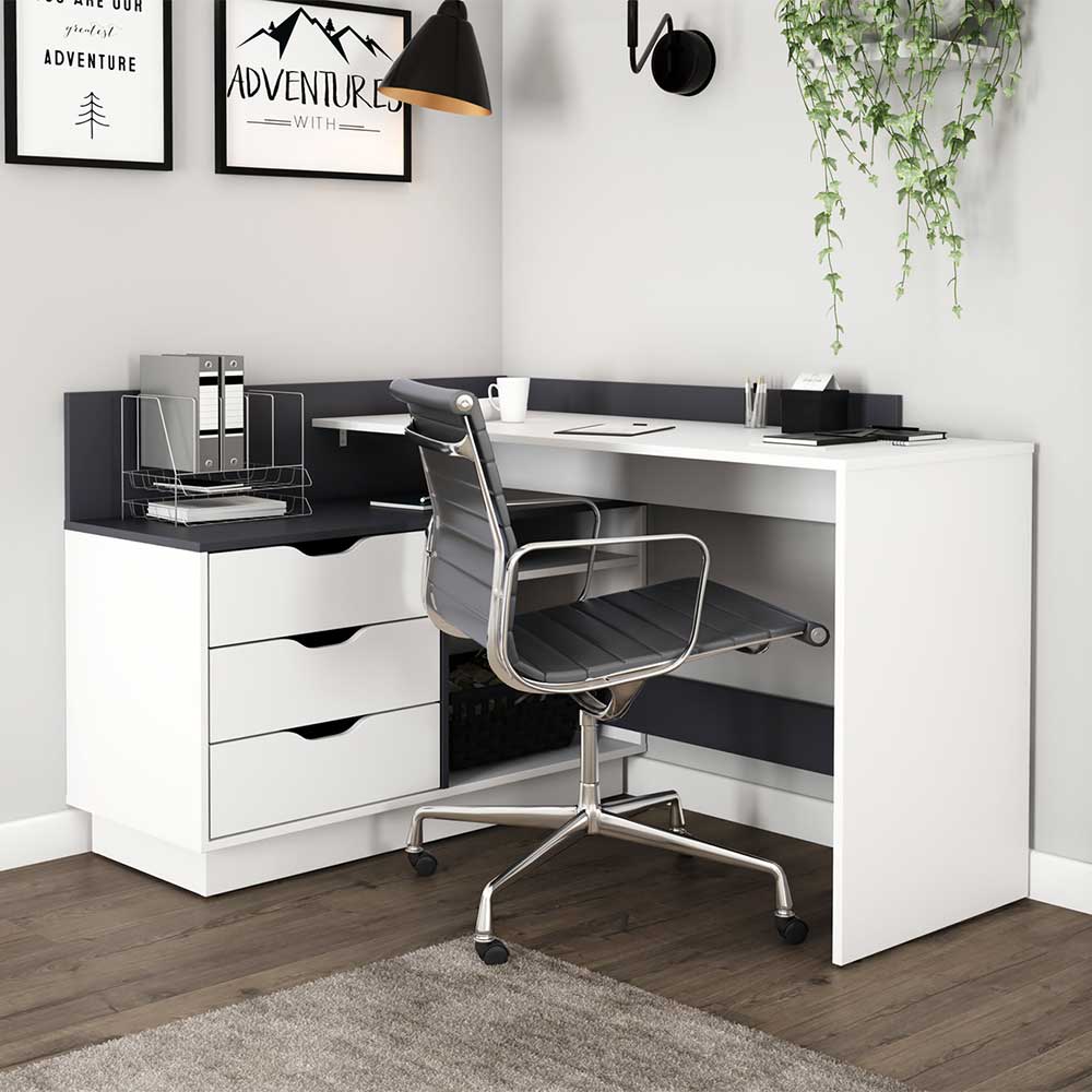 Schreibtisch in Weiß und Anthrazit - Hugadano