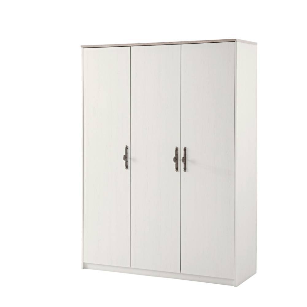 3-türiger Kleiderschrank in Holzoptik Pinie Weiß - Balteas