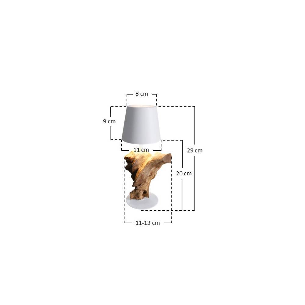 Aufladbare LED-Tischleuchte Maße und Abmessungen der Lampe mit Holzfuß – One