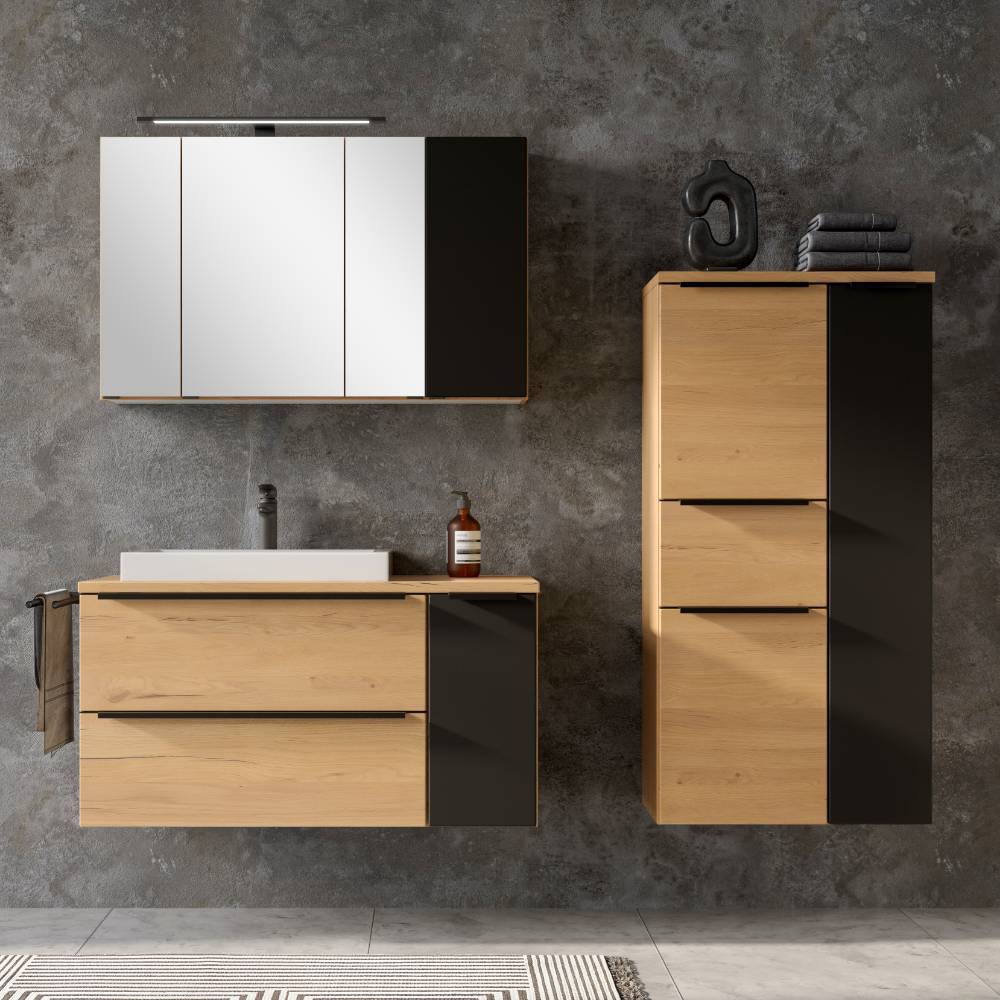 Badezimmer Waschplatz Set in Mattschwarz - Ireen (zweiteilig)