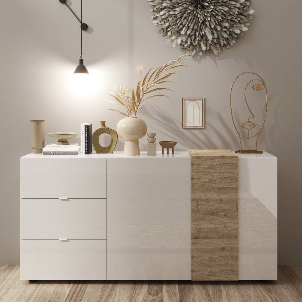 Kombi-Sideboard in Weiß und Wildeiche Optik - Tabea