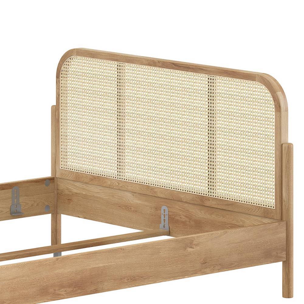 Hölzernes Doppelbett Kopfteil mit Wiener Geflecht aus Rattan und heller Holzmaserung – Goyan