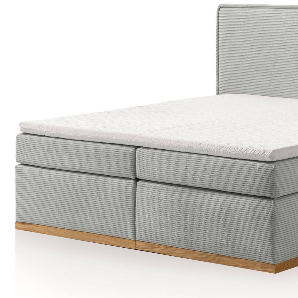 Boxspringbett in Hellgrau und Holz Natur - Bekasi