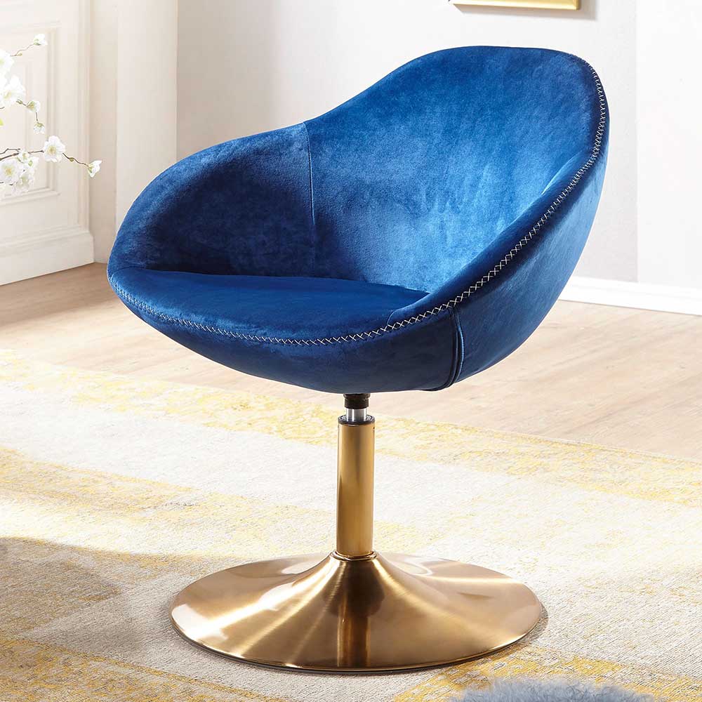 Drehbarer Design Sessel in Blau & Gold - Narcisa