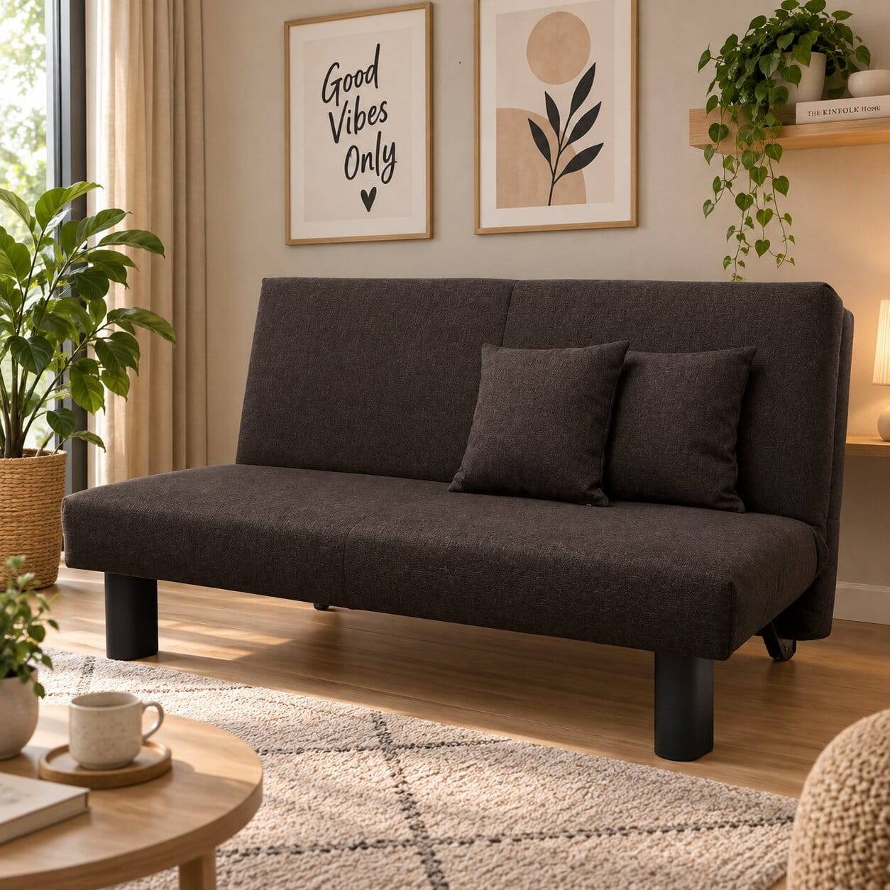 Faltsofa in Dunkelbraun Stoff - Satorinu