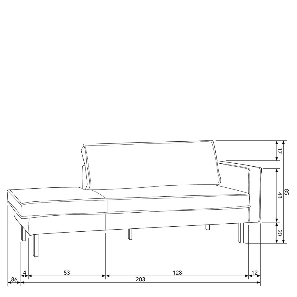 Retro 3er Sofa in Cognac Braun mit detaillierten Maßen und Abmessungen – Landon