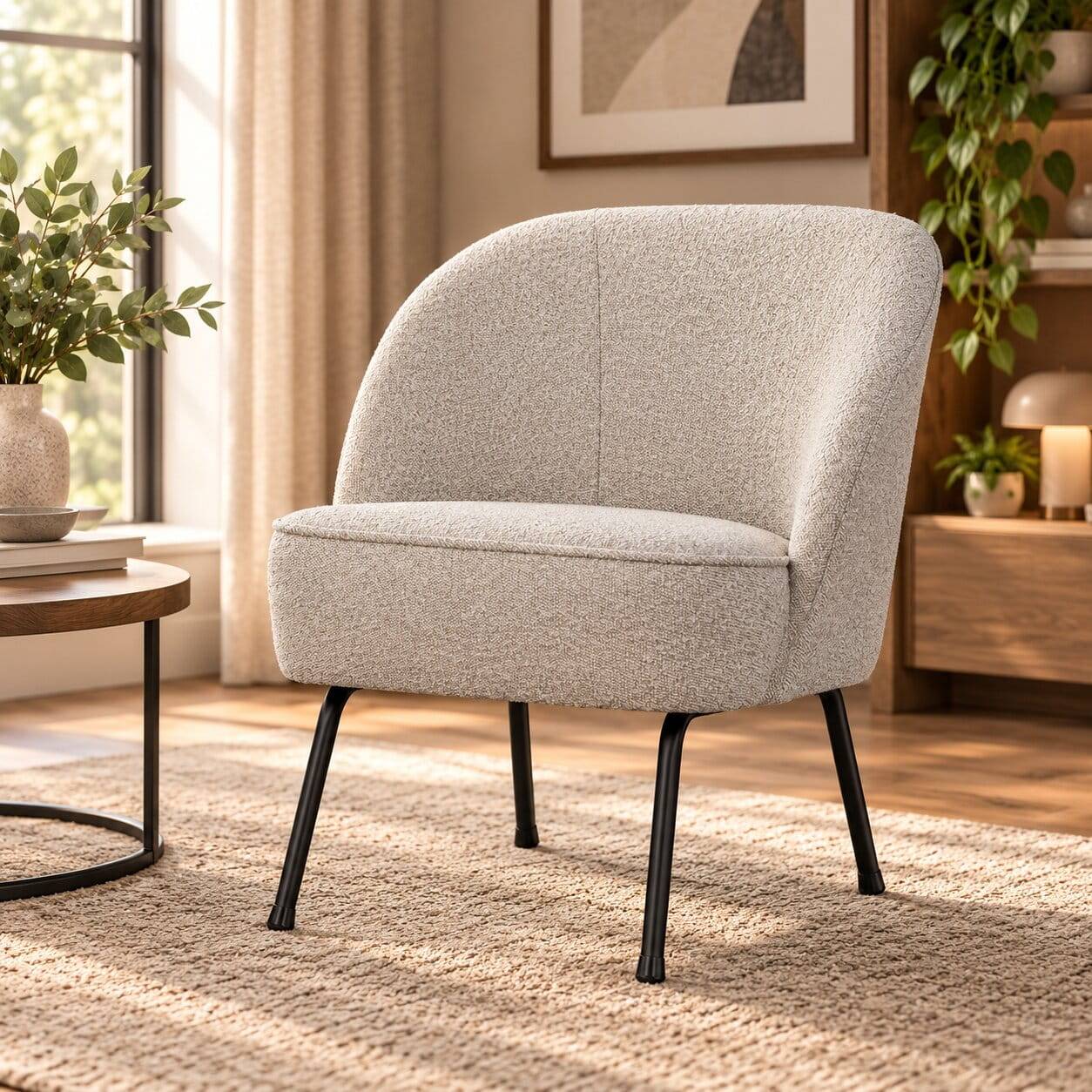 Boucle Sessel in Beigegrau - Jason