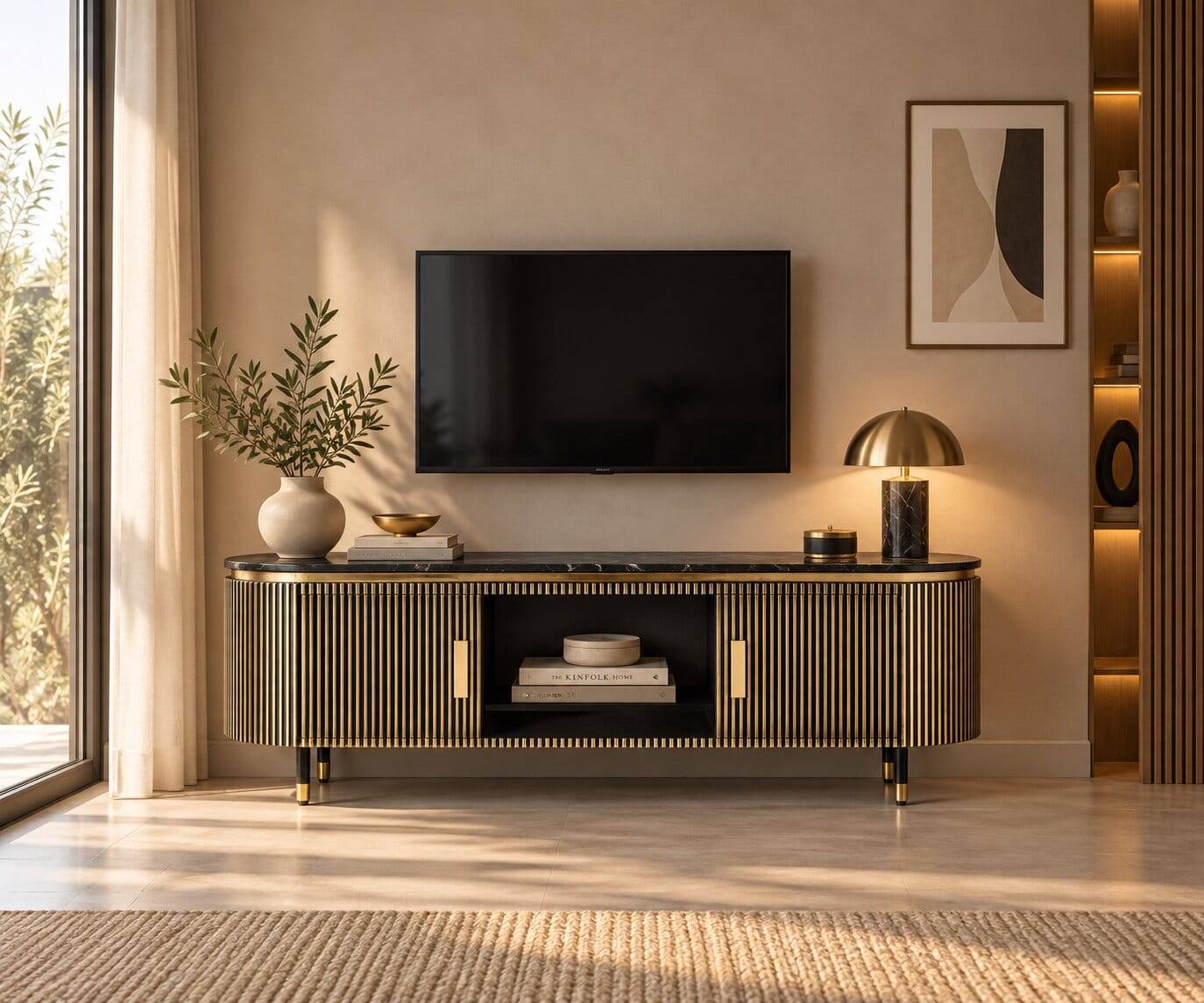 TV Lowboard in Schwarz mit Bronze - Hayato