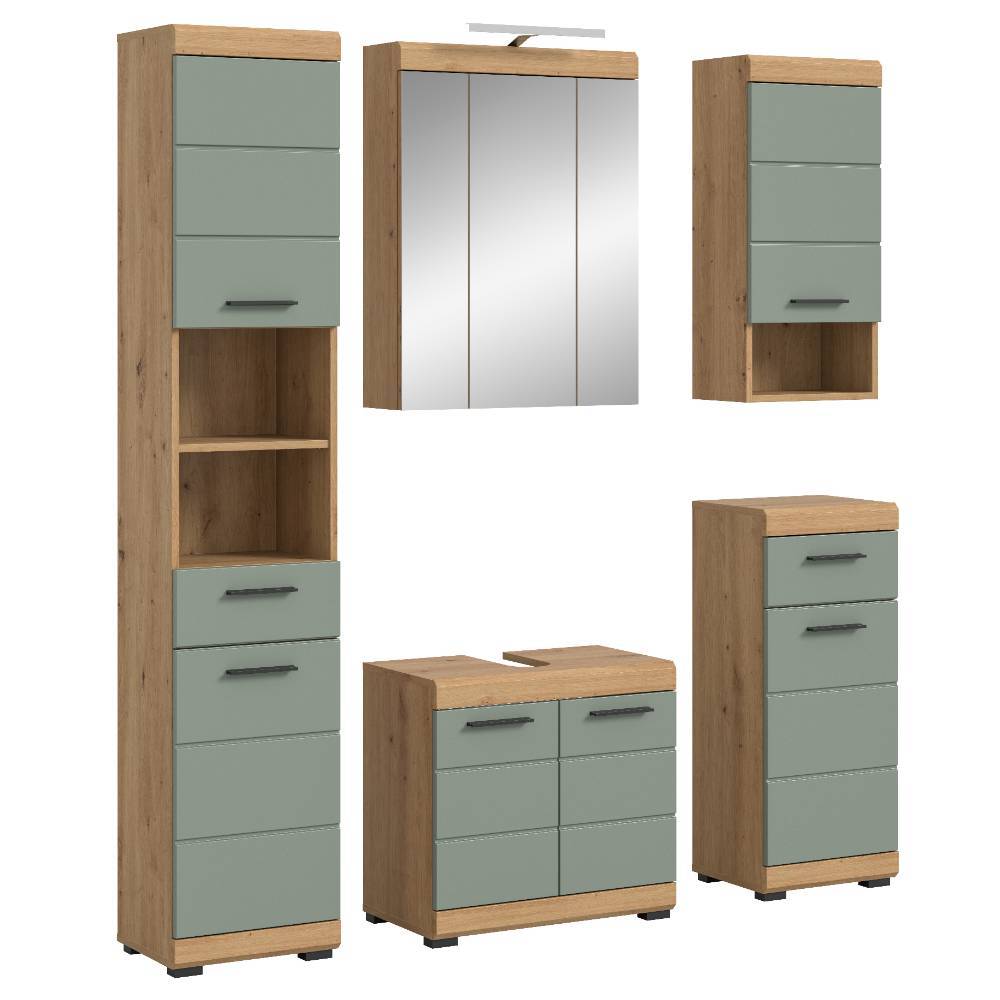 Badezimmer Möbel-Komplettset in Salbei - Tamdato (fünfteilig)
