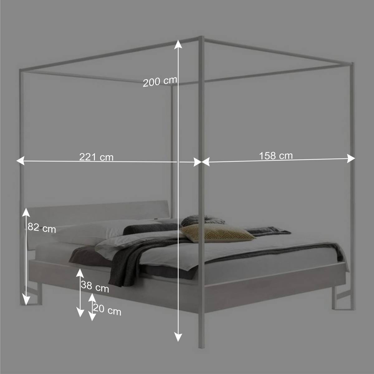 Weißes Himmelbett in 140x200 cm - Renira