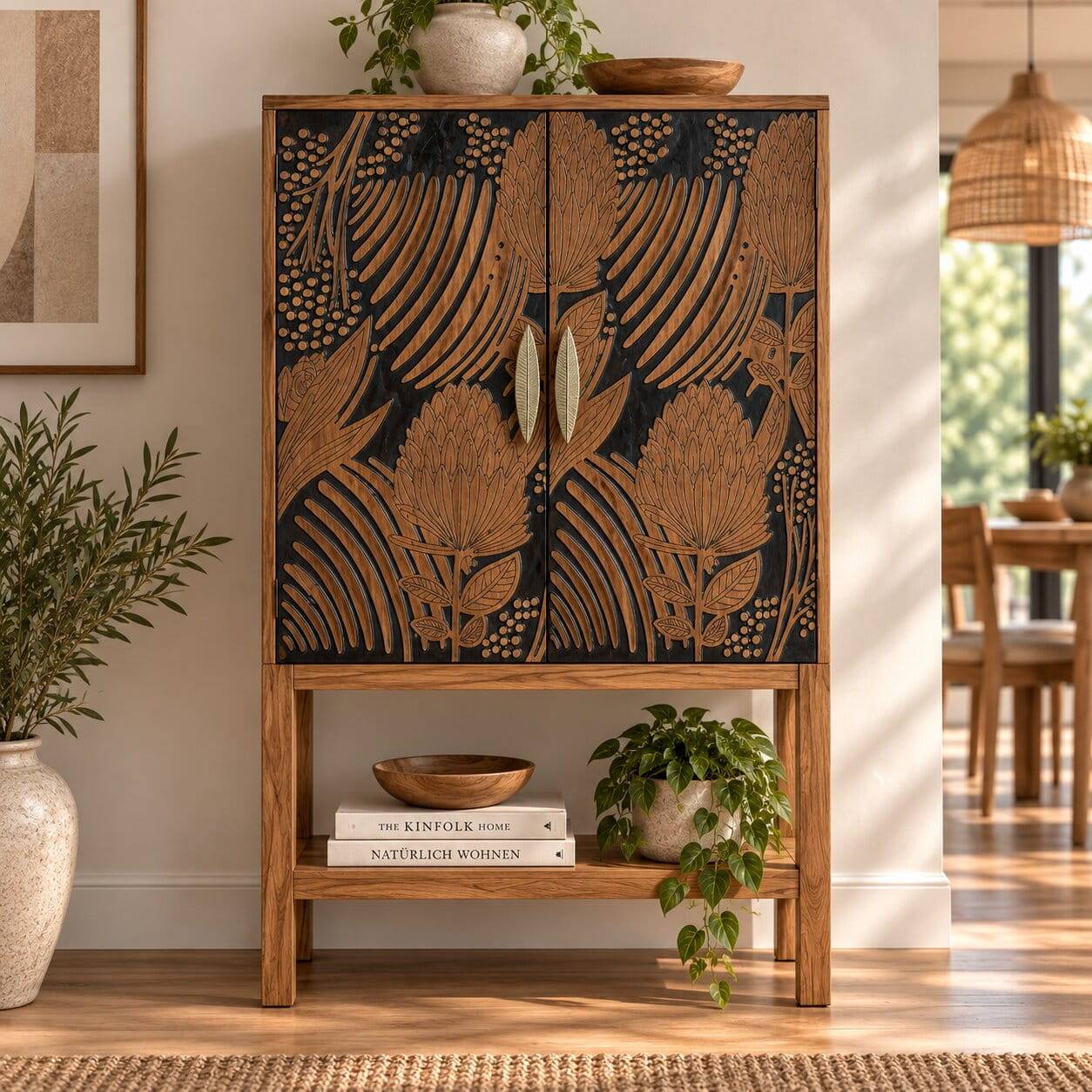 Design Barschrank mit Schnitzerei und Lack - Marcel