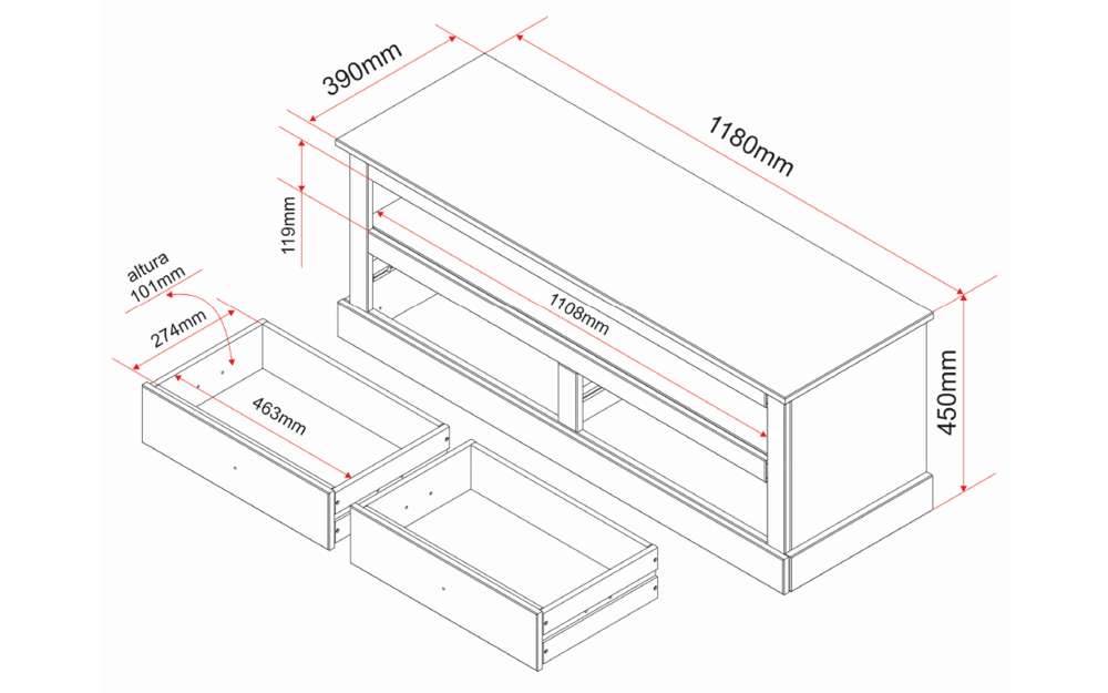 118x45x39 Landhaus TV Board in Weiß - Rosanna