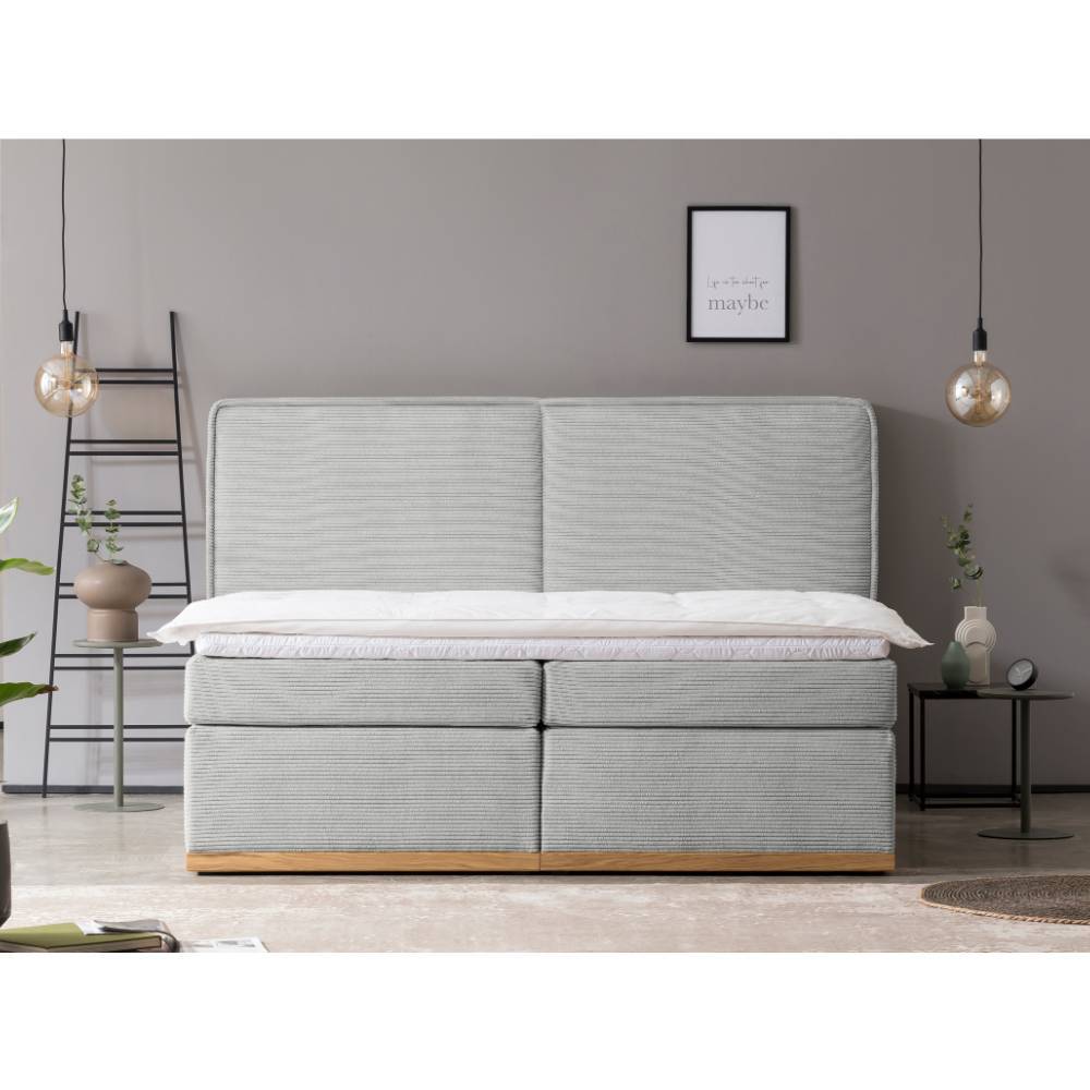 Boxspringbett in Hellgrau und Holz Natur - Bekasi