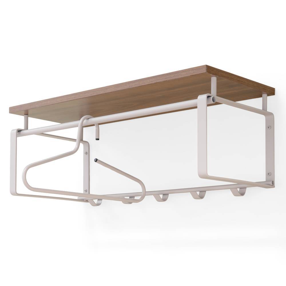 Moderne Flurgarderobe mit Walnuss-Ablage und taupefarbenem Metallgestell – Cestrina