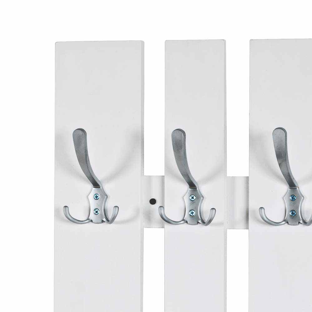 Klassisches Garderobenpaneel in Weiß 65cm breit Vaipuran mit 8 Metallhaken