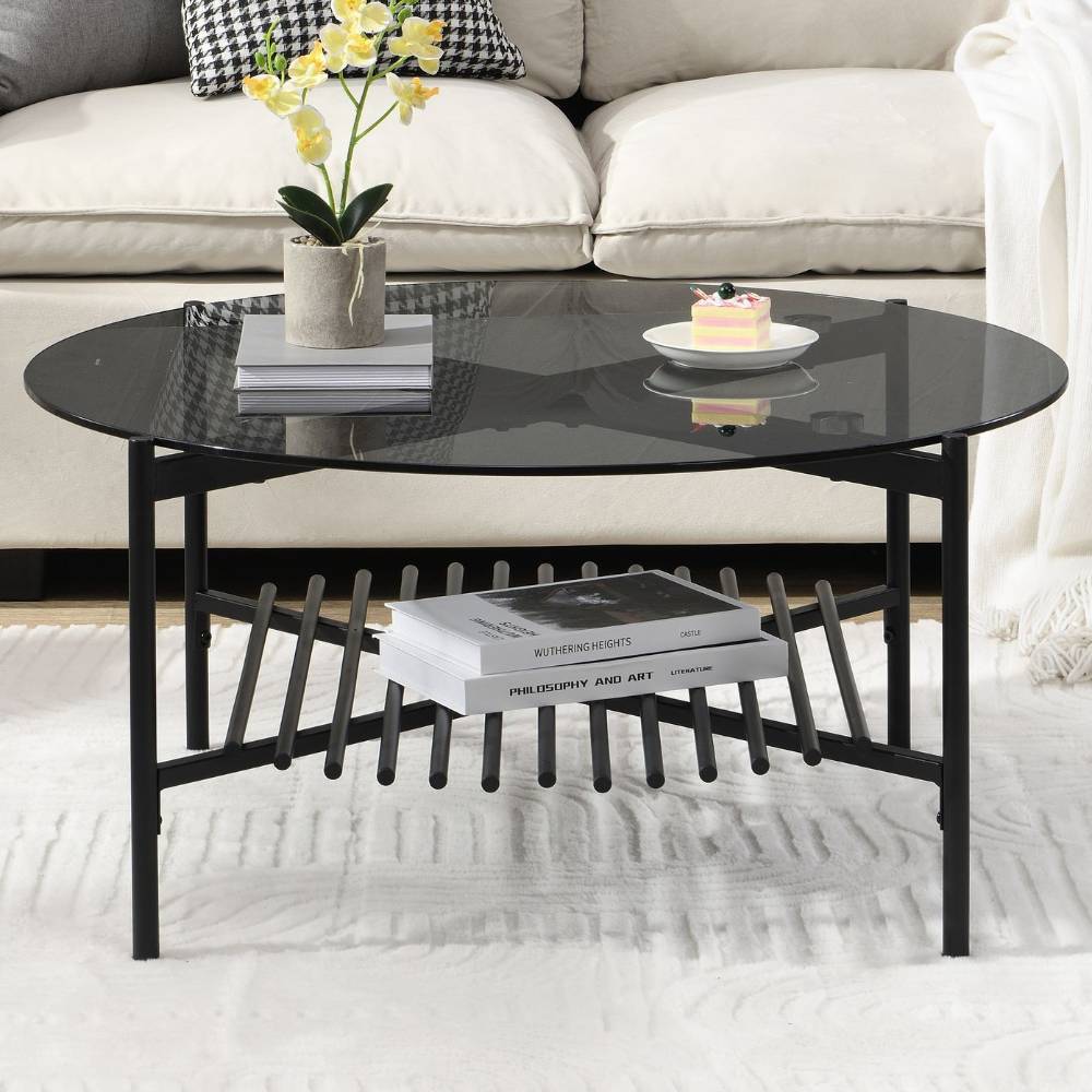 Runder Designer-Couchtisch mit Rauchglasplatte - Rivers