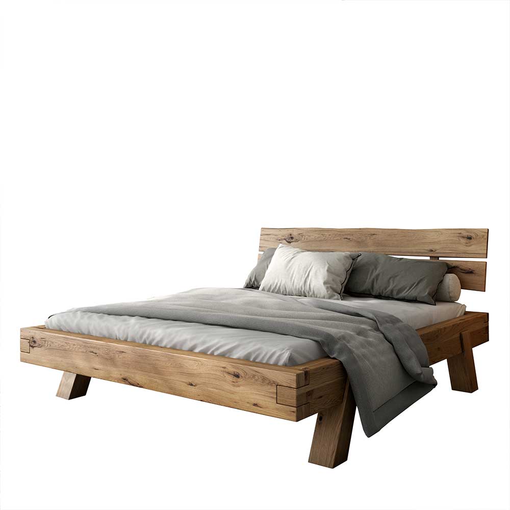 Rustikal-modernes Bett aus Asteiche Massivholz - Raistan
