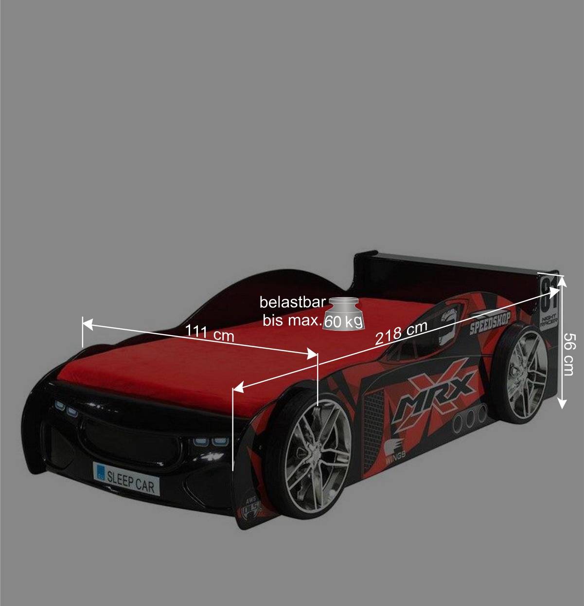 Autobett mit Matratze - Rennwagen Design - Olivo