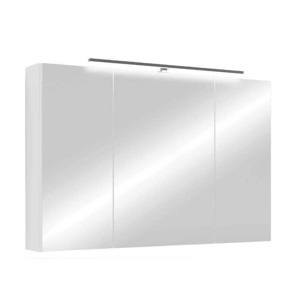 Weißer Badezimmerspiegelschrank 90 cm mit Spiegelfront und LED-Lichtleiste – Just